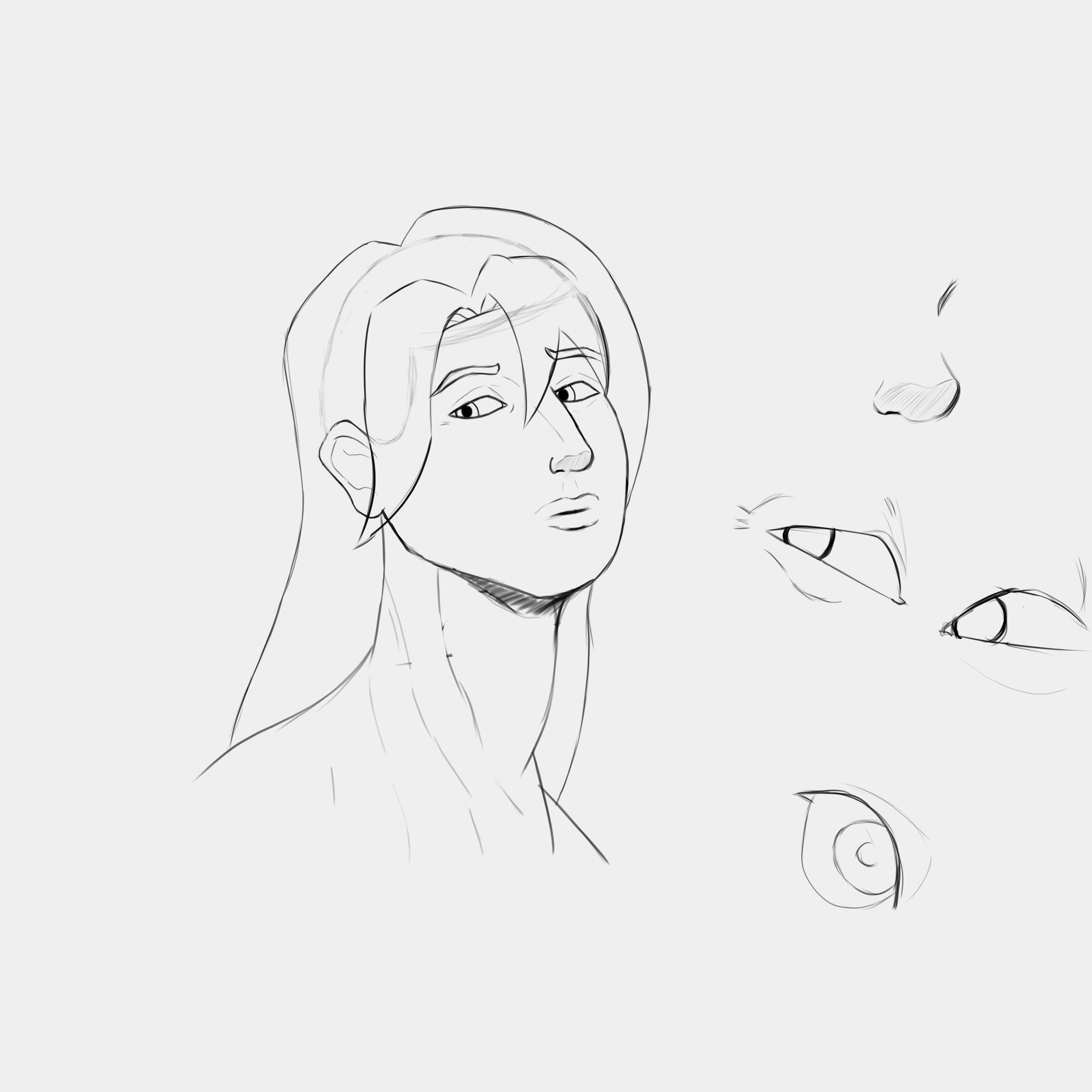 Exercise of constructing human head as a square done with pencil