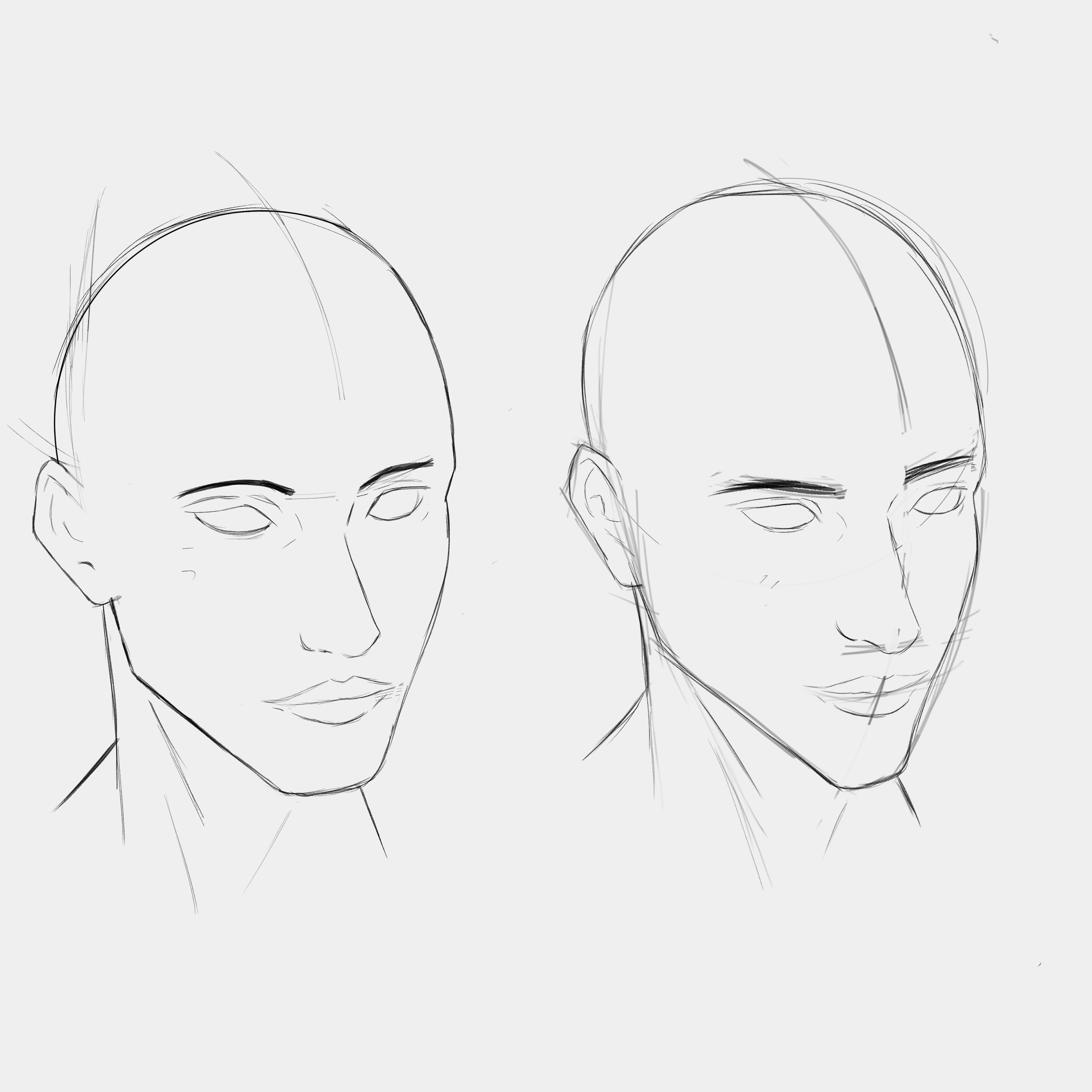 Exercise of constructing human head as a square done with pencil