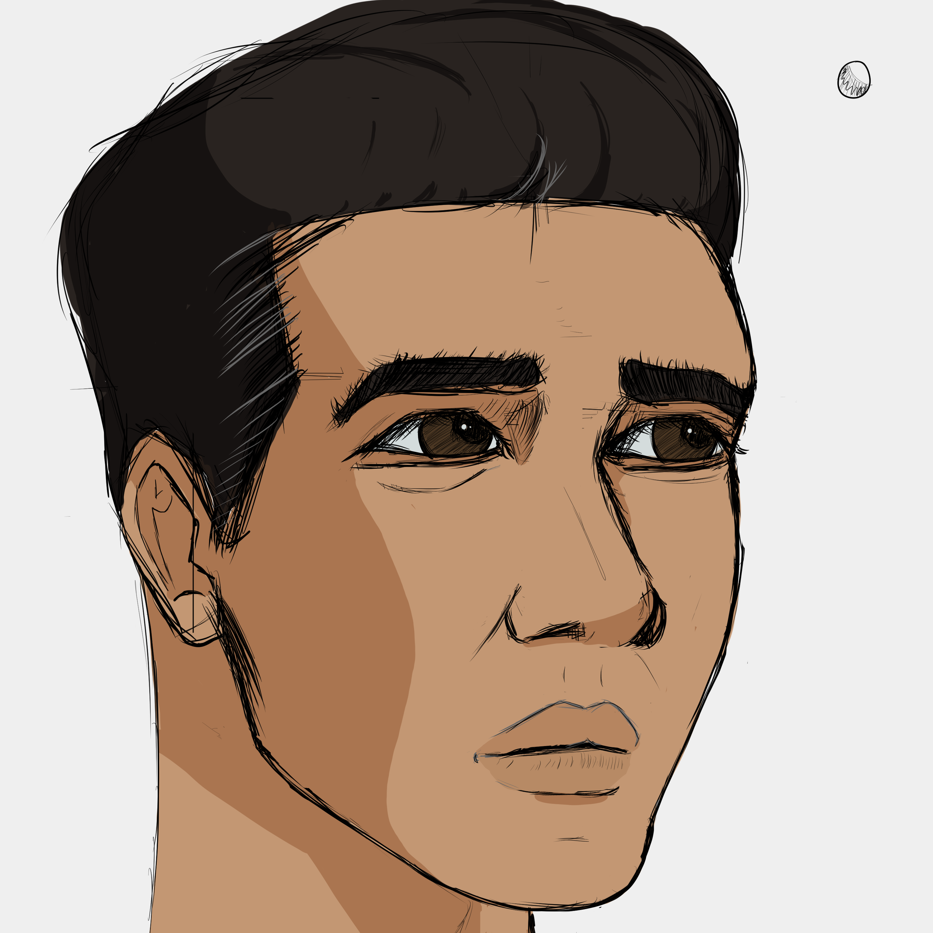 Digital drawing of a guy with cell shading technique