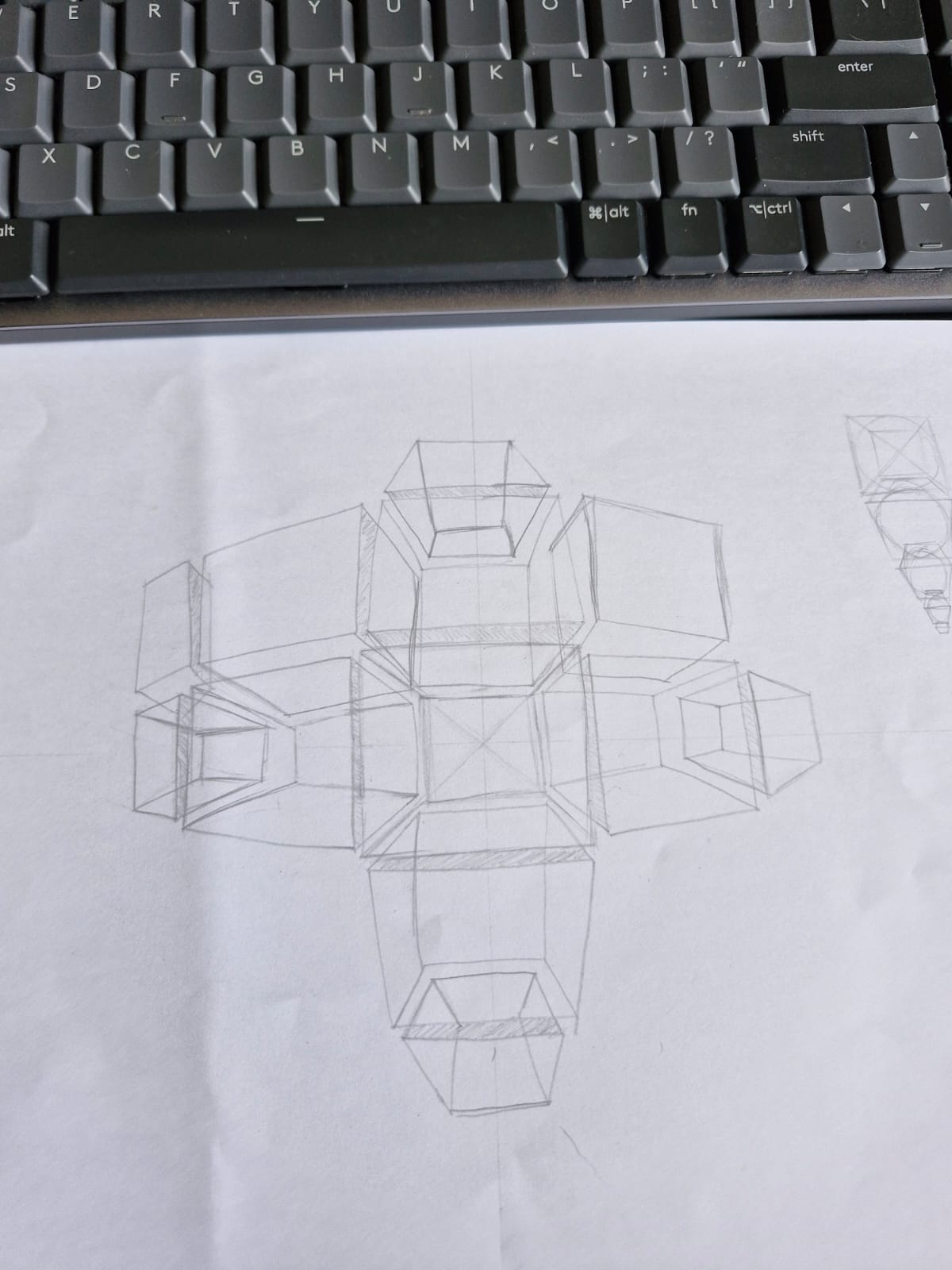 Exercise of rotating boxes and spheres done with pencil
