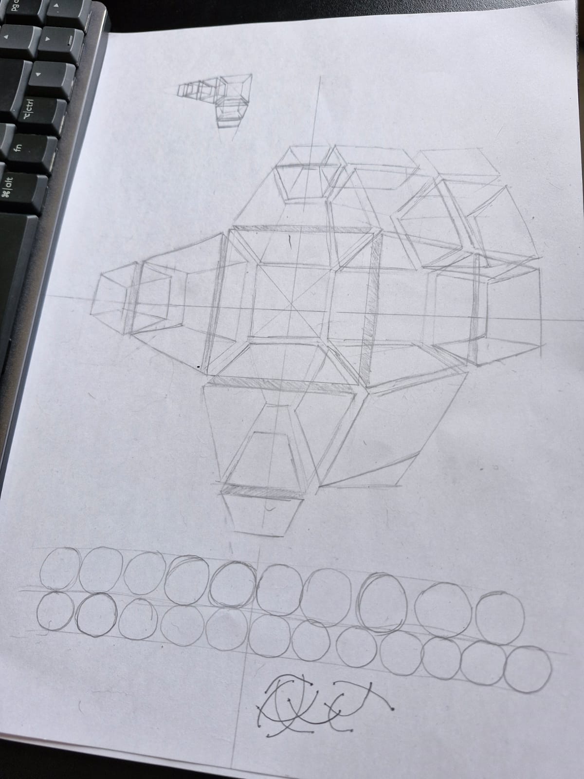 Exercise of rotating boxes and spheres done with pencil