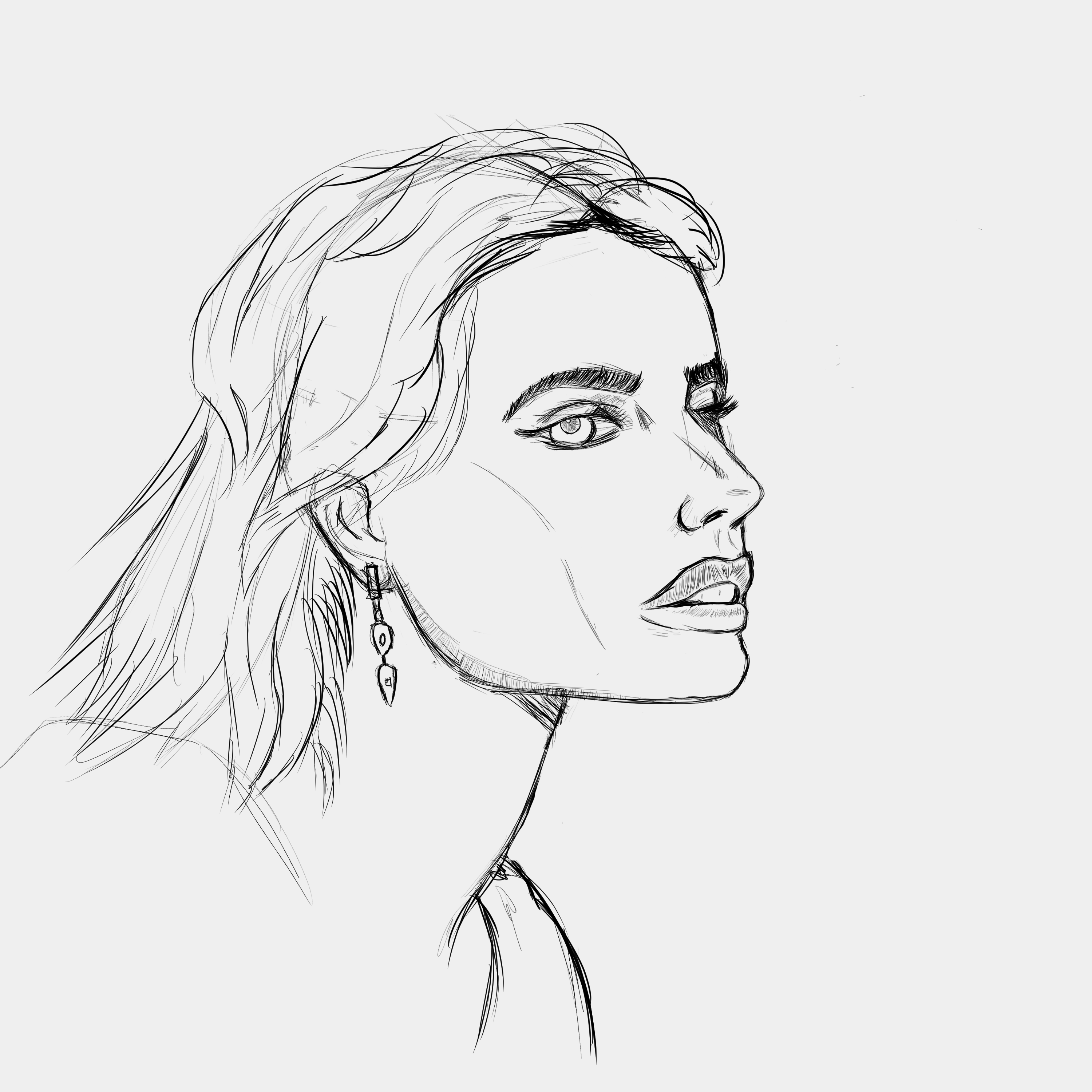 A woman looking right drawing done digitally